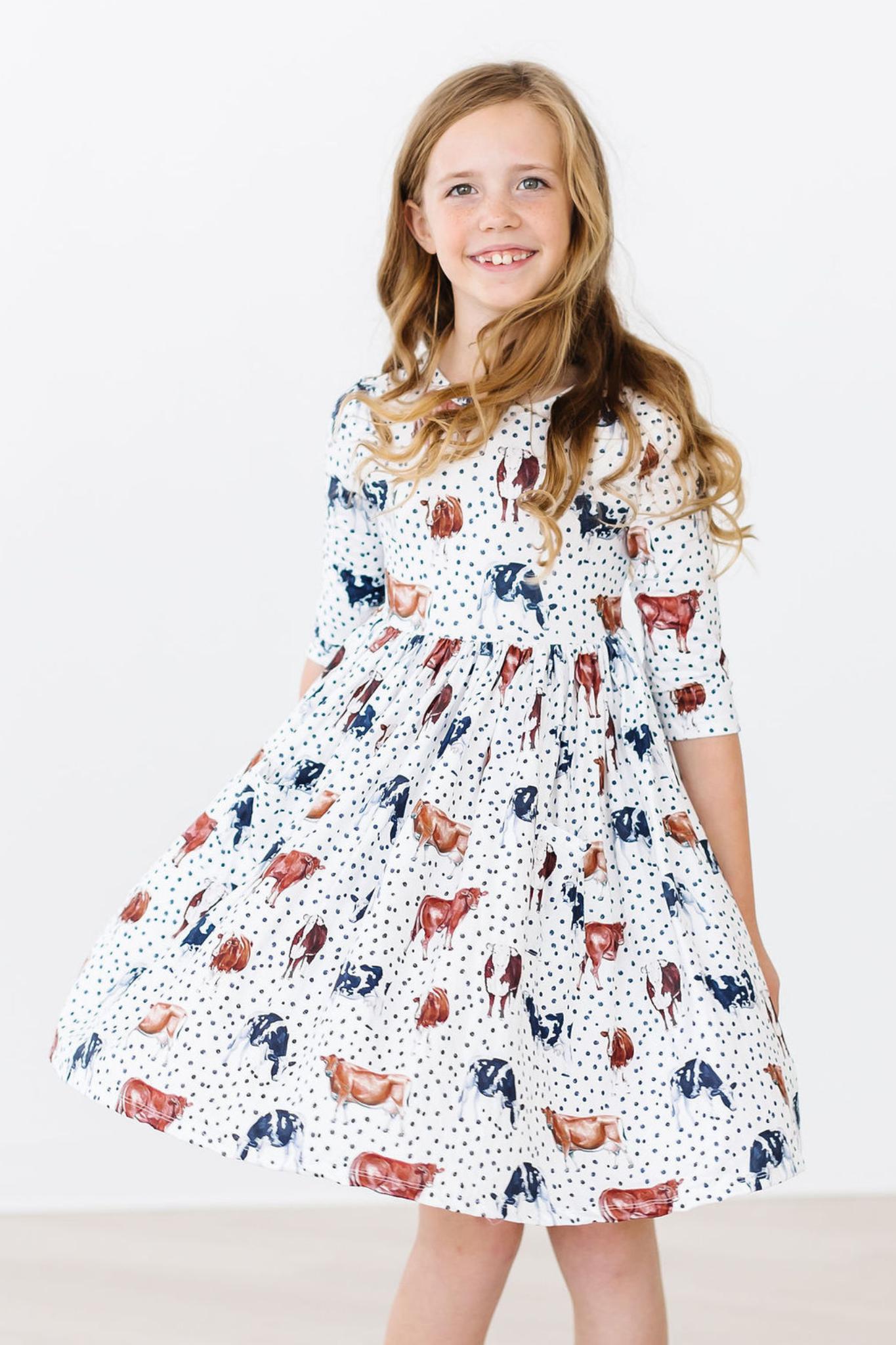 SALE Moo Meadows 3/4 Sleeve Pocket Twirl Dress - Aaria Tees Aaria Tees