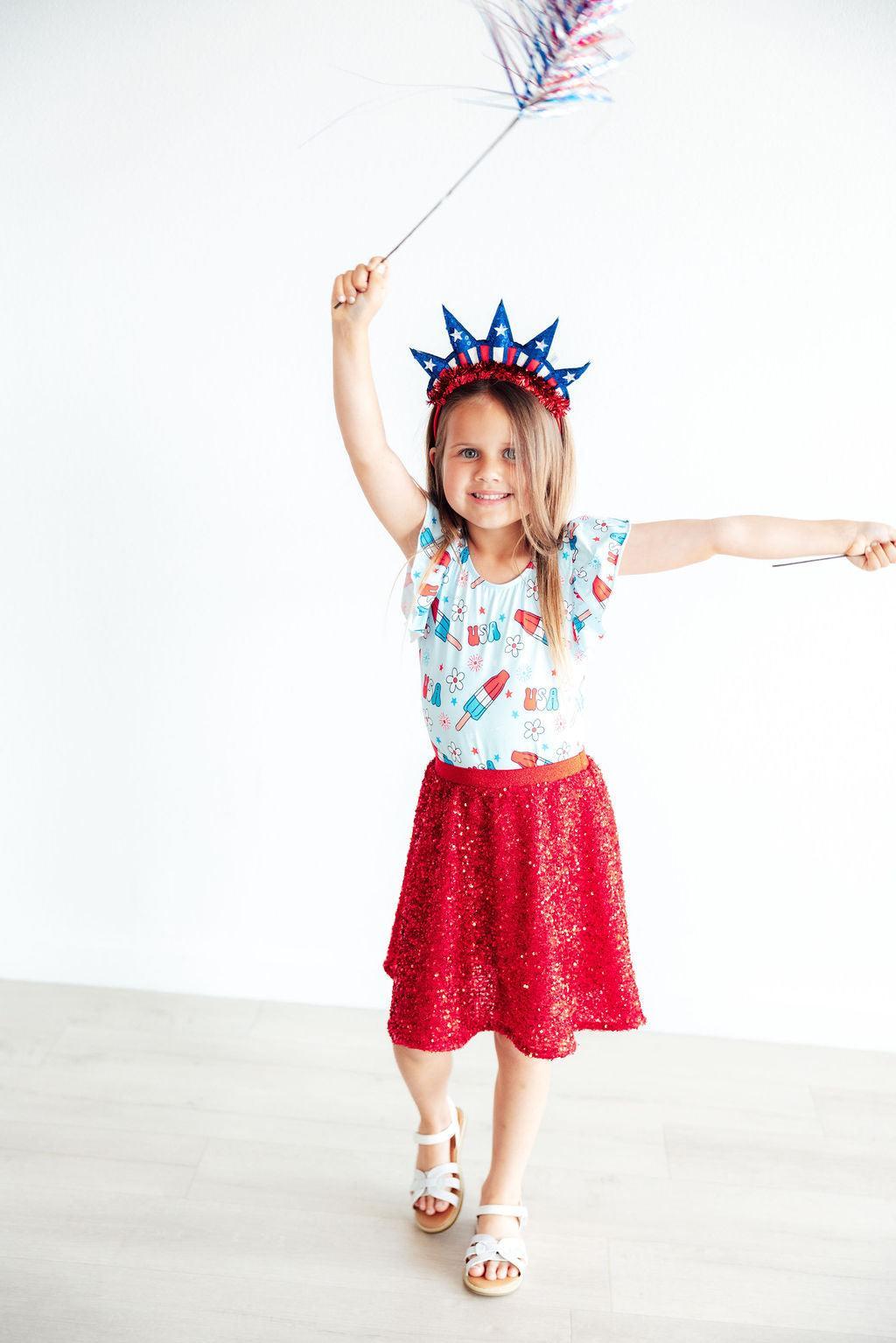 SALE Proudly Patriotic S/S Flutter Sleeve Leotard - Aaria Tees Aaria Tees