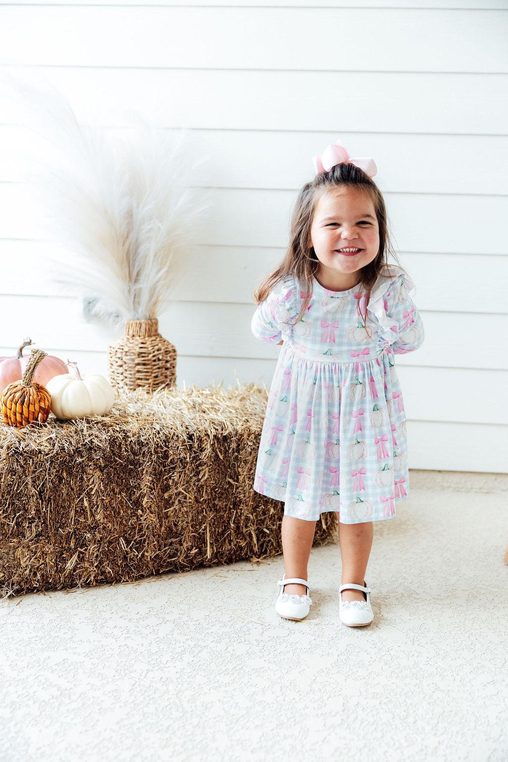 SALE Pumpkin Picnic 3/4 Sleeve Ruffle Twirl Dress - Aaria Tees Aaria Tees