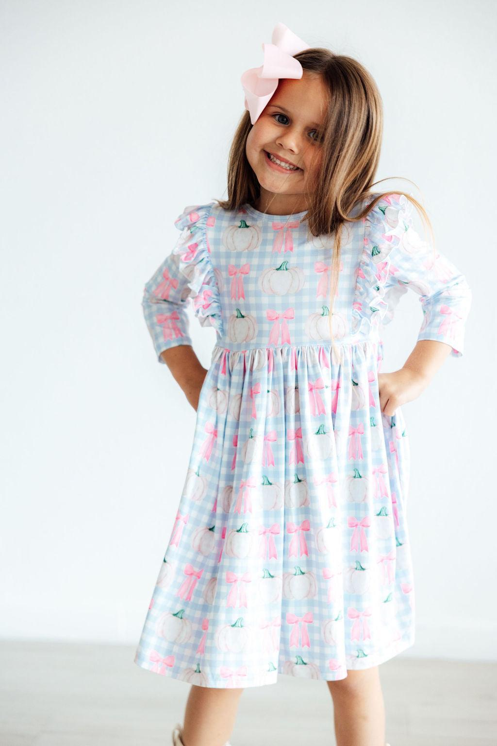 SALE Pumpkin Picnic 3/4 Sleeve Ruffle Twirl Dress - Aaria Tees Aaria Tees