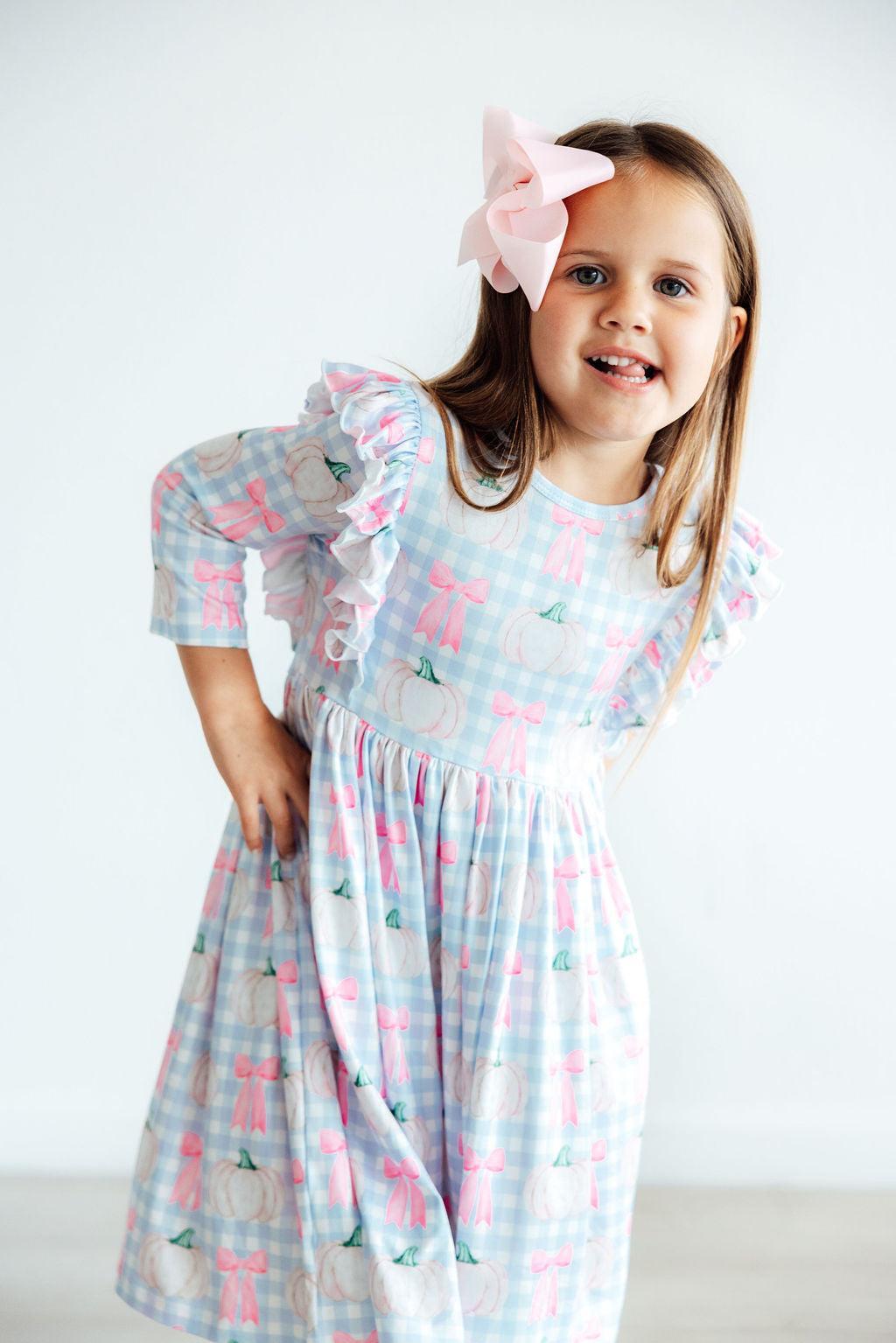 SALE Pumpkin Picnic 3/4 Sleeve Ruffle Twirl Dress - Aaria Tees Aaria Tees
