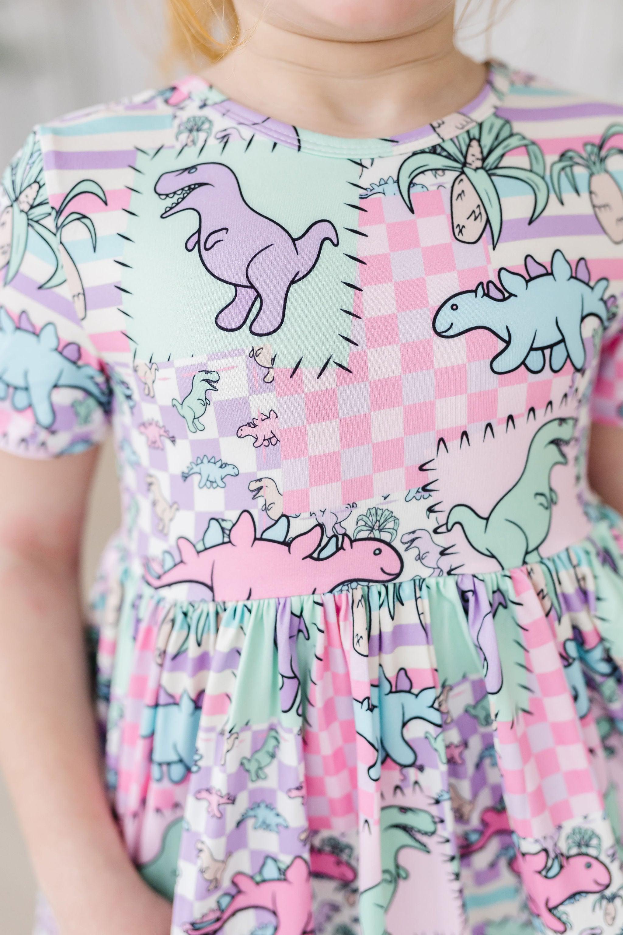 SALE Quilted Dinos S/S Pocket Twirl Dress - Aaria Tees Aaria Tees