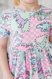 SALE Quilted Dinos S/S Pocket Twirl Dress - Aaria Tees Aaria Tees