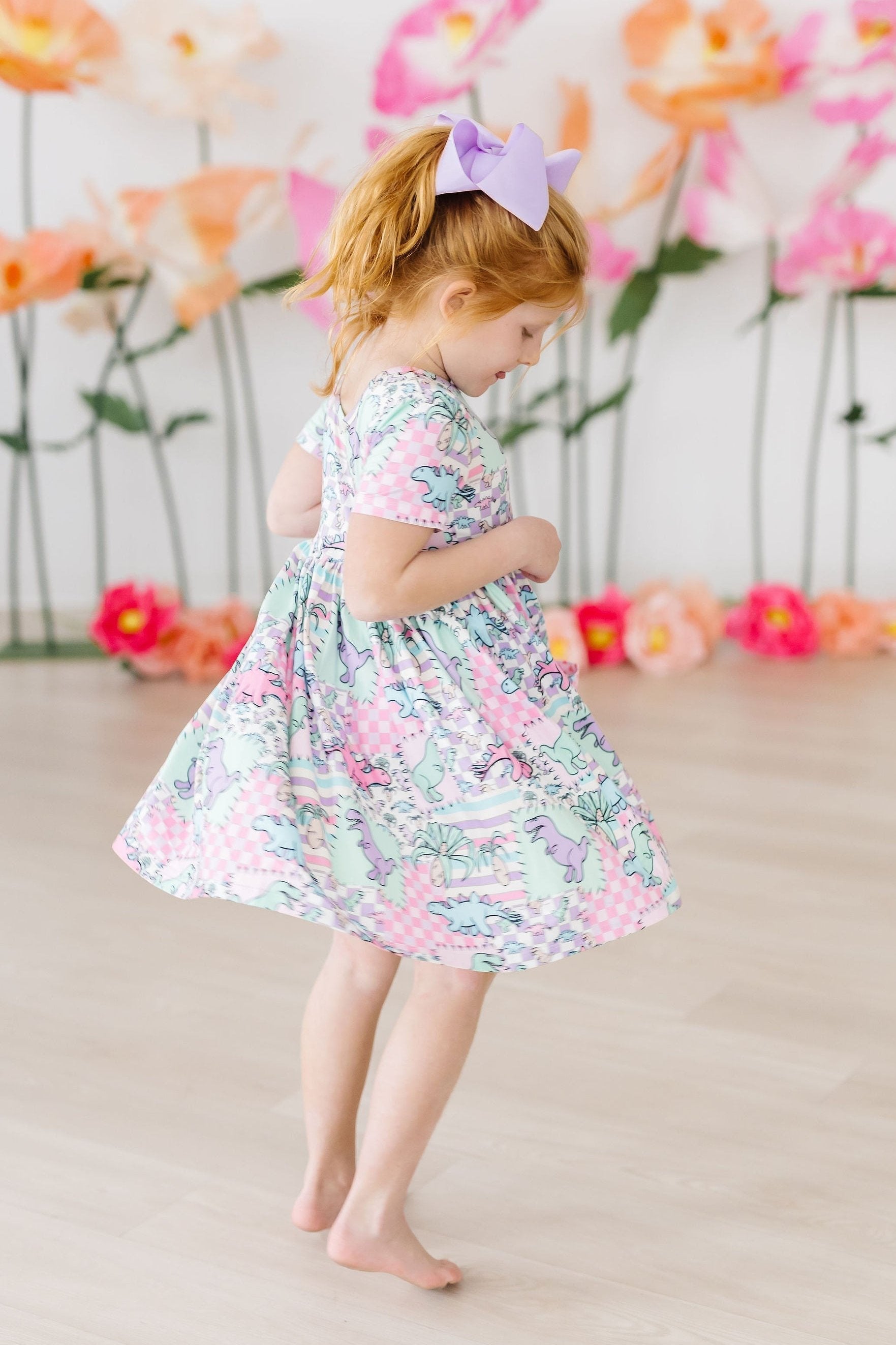 SALE Quilted Dinos S/S Pocket Twirl Dress - Aaria Tees Aaria Tees