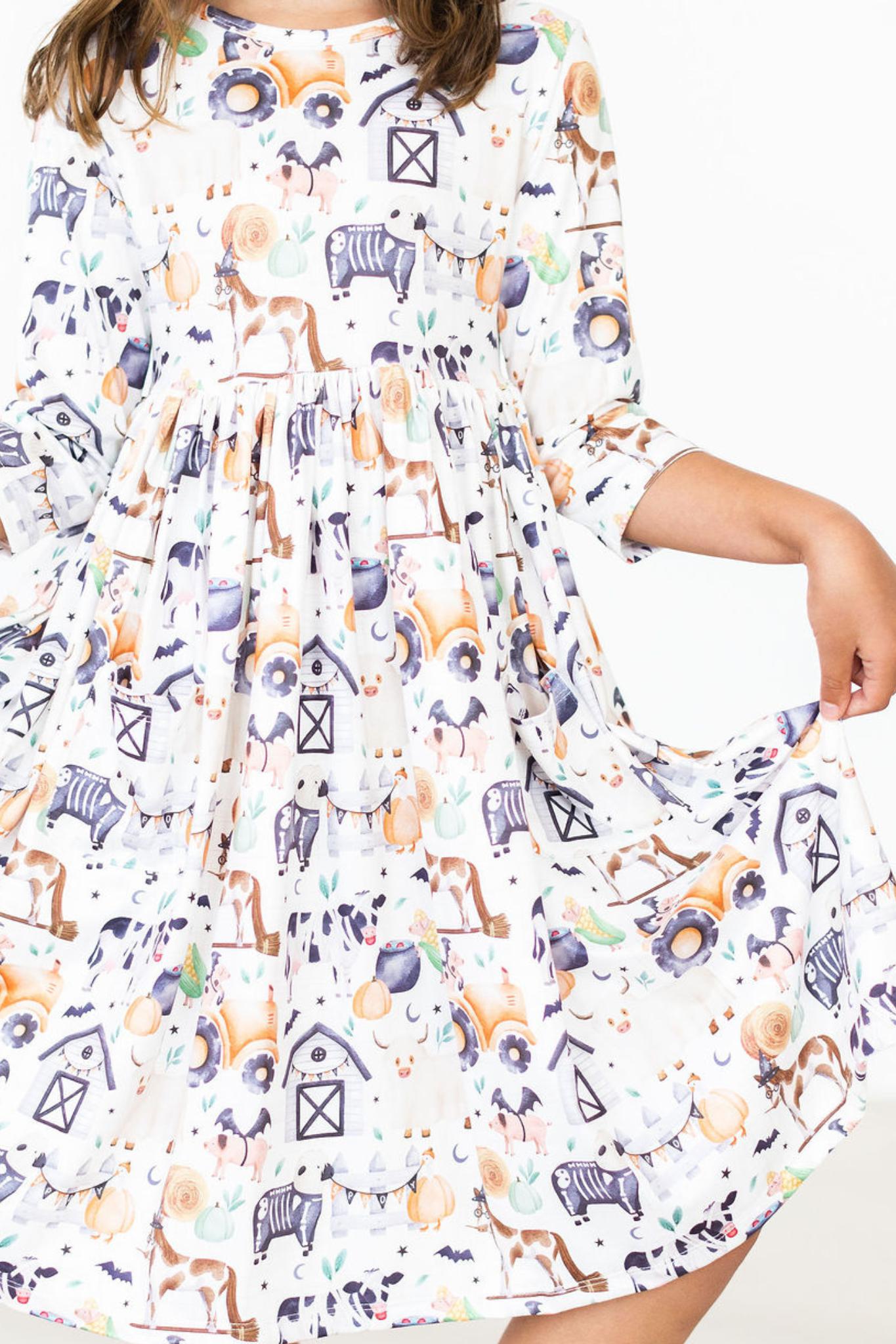 SALE Stay Spooky 3/4 Sleeve Pocket Twirl Dress - Aaria Tees Aaria Tees