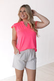 The Nicole V-Neck Top, Neon Pink - Aaria Tees Aaria Tees