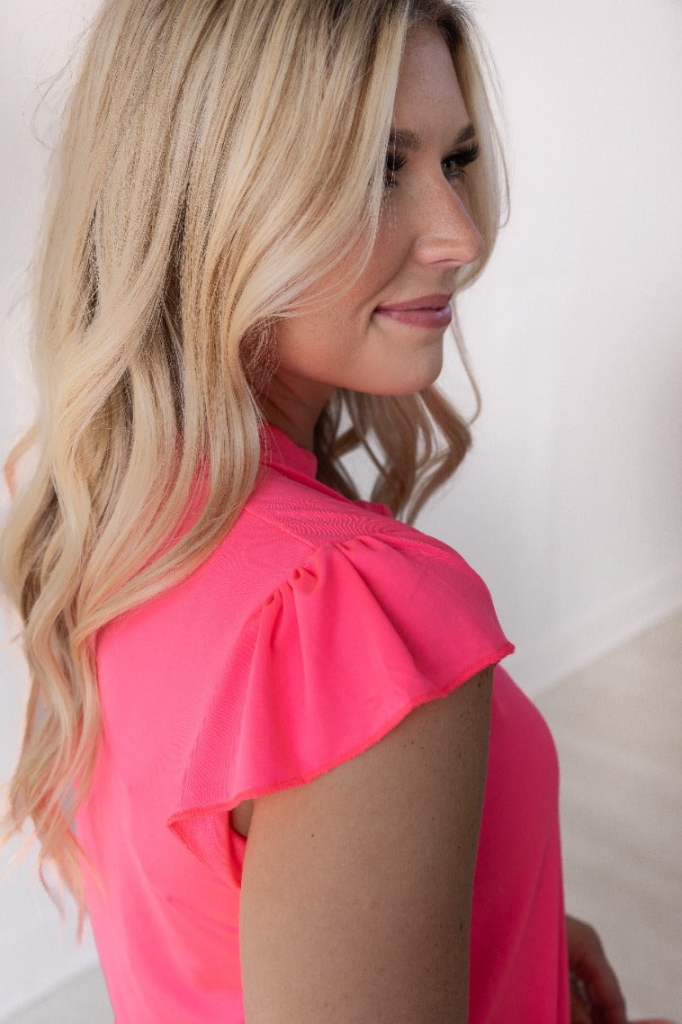 The Nicole V-Neck Top, Neon Pink - Aaria Tees Aaria Tees