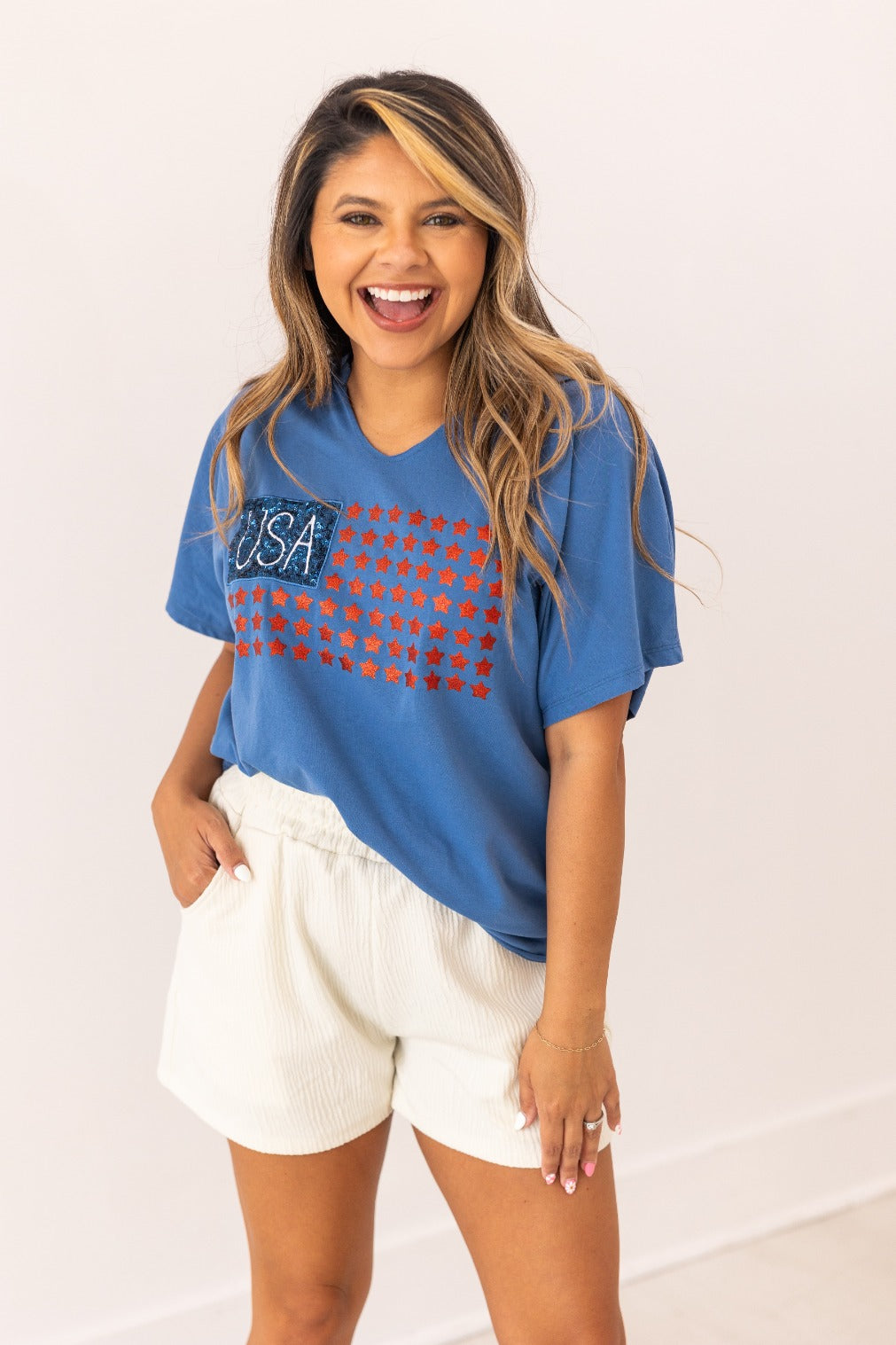USA Flag Glitter Stars Top - Aaria Tees Aaria Tees
