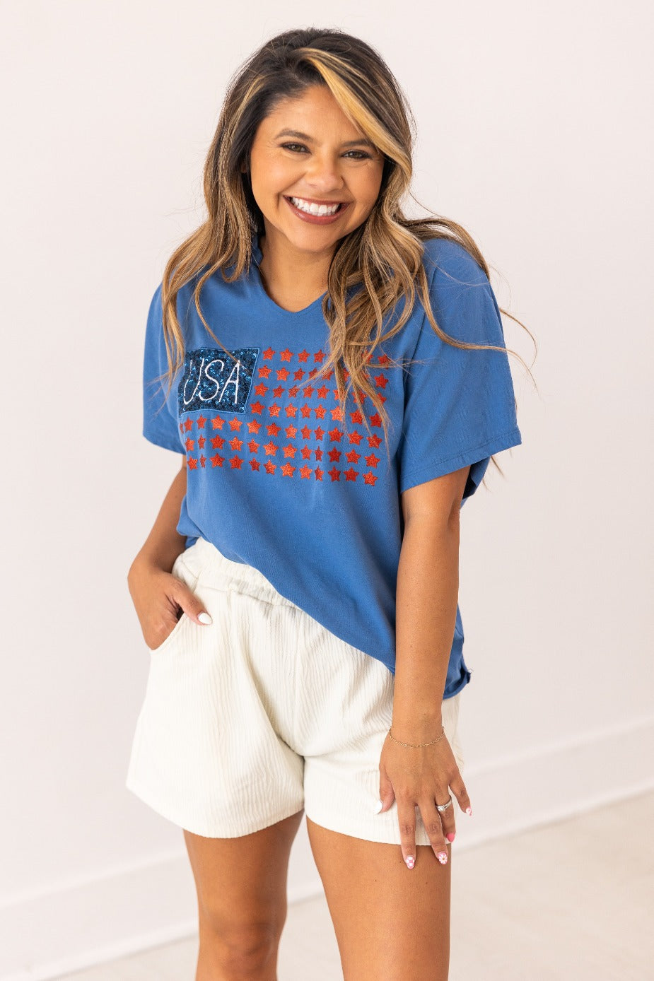 USA Flag Glitter Stars Top - Aaria Tees Aaria Tees