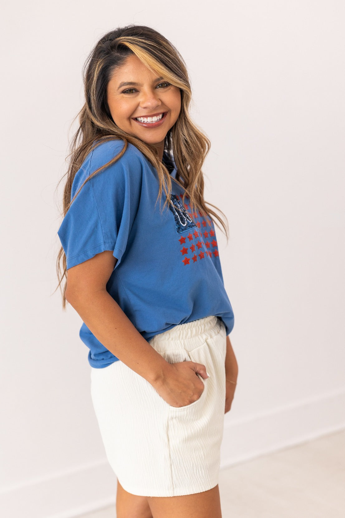 USA Flag Glitter Stars Top - Aaria Tees Aaria Tees