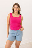 Bella Square Neck Rib Knit Tank Top, Pink - Aaria Tees Aaria Tees