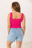 Bella Square Neck Rib Knit Tank Top, Pink - Aaria Tees Aaria Tees