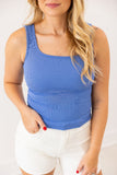 Bella Square Neck Rib Knit Tank Top, Blue - Aaria Tees Aaria Tees