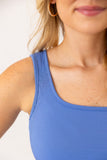 Bella Square Neck Rib Knit Tank Top, Blue - Aaria Tees Aaria Tees