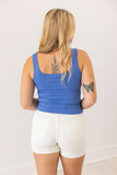 Bella Square Neck Rib Knit Tank Top, Blue - Aaria Tees Aaria Tees