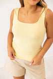 Bella Square Neck Rib Knit Tank Top, Yellow - Aaria Tees Aaria Tees