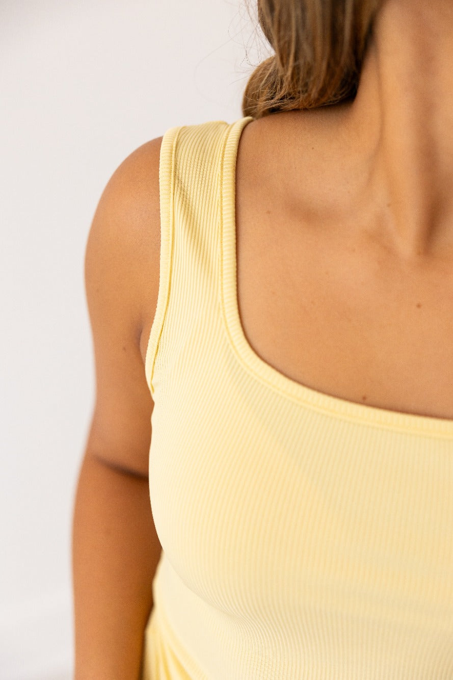 Bella Square Neck Rib Knit Tank Top, Yellow - Aaria Tees Aaria Tees