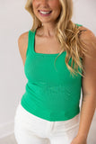 Bella Square Neck Rib Knit Tank Top, Green - Aaria Tees Aaria Tees