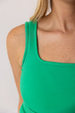 Bella Square Neck Rib Knit Tank Top, Green - Aaria Tees Aaria Tees