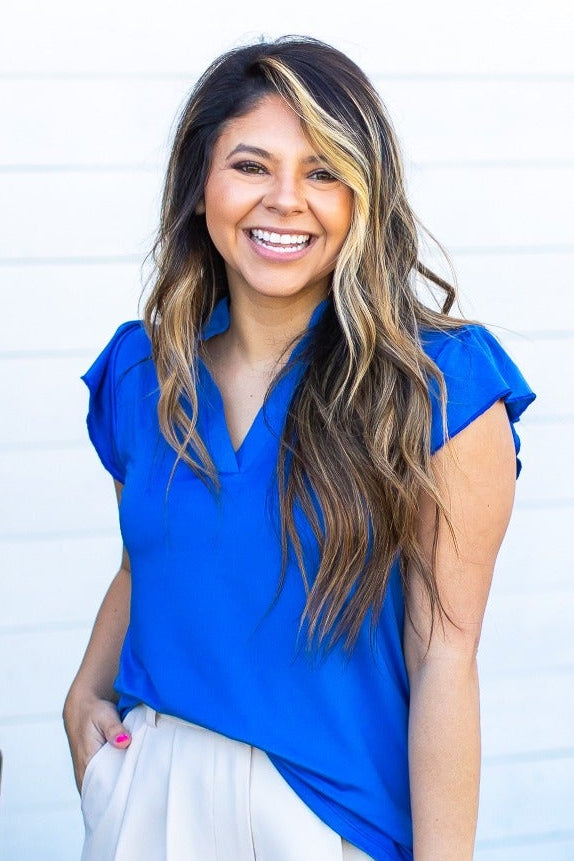 The Nicole V-Neck Top, Blue - Aaria Tees Aaria Tees