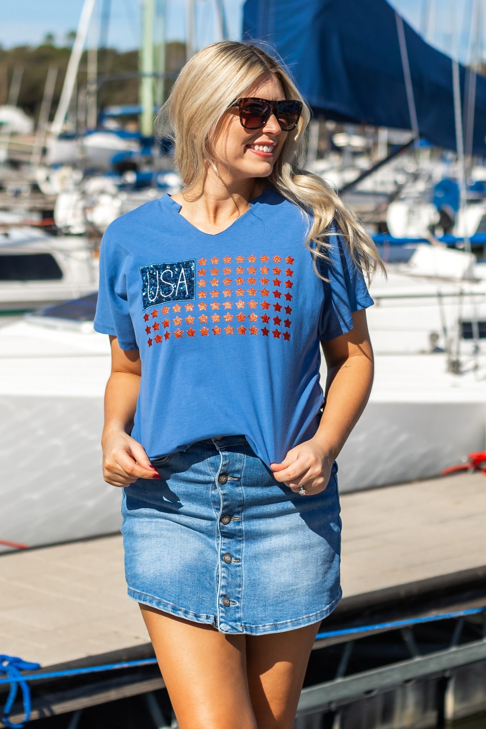 USA Flag Glitter Stars Top - Aaria Tees Aaria Tees