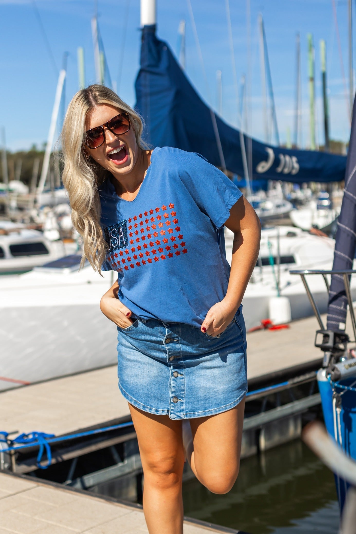 USA Flag Glitter Stars Top - Aaria Tees Aaria Tees