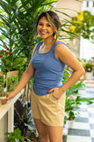 Bella Square Neck Rib Knit Tank Top, Blue - Aaria Tees Aaria Tees