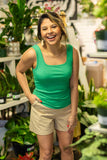 Bella Square Neck Rib Knit Tank Top, Green - Aaria Tees Aaria Tees