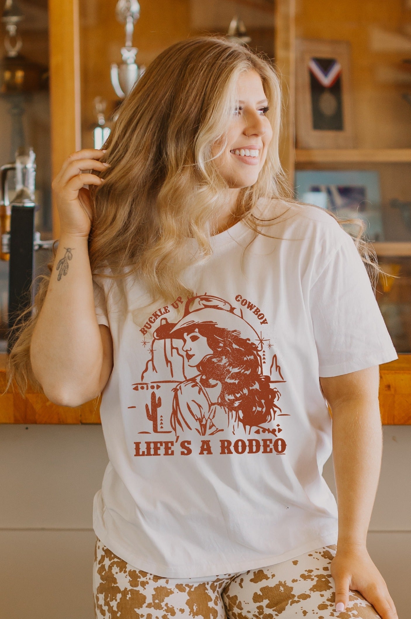 Life's A Rodeo on White Tee Shirt - Aaria Tees Aaria Tees