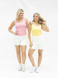 Bella Square Neck Rib Knit Tank Top, Bright Yellow - Aaria Tees Aaria Tees