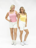 Bella Square Neck Rib Knit Tank Top, Bright Yellow - Aaria Tees Aaria Tees