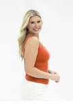 Bella Square Neck Rib Knit Tank Top, Orange - Aaria Tees Aaria Tees