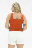 Bella Square Neck Rib Knit Tank Top, Orange - Aaria Tees Aaria Tees