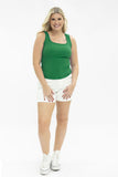 Bella Square Neck Rib Knit Tank Top, Kelly Green - Aaria Tees Aaria Tees