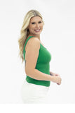 Bella Square Neck Rib Knit Tank Top, Kelly Green - Aaria Tees Aaria Tees