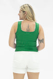 Bella Square Neck Rib Knit Tank Top, Kelly Green - Aaria Tees Aaria Tees