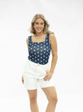 Bella Square Neck Rib Knit Tank Top, Navy Stars - Aaria Tees Aaria Tees