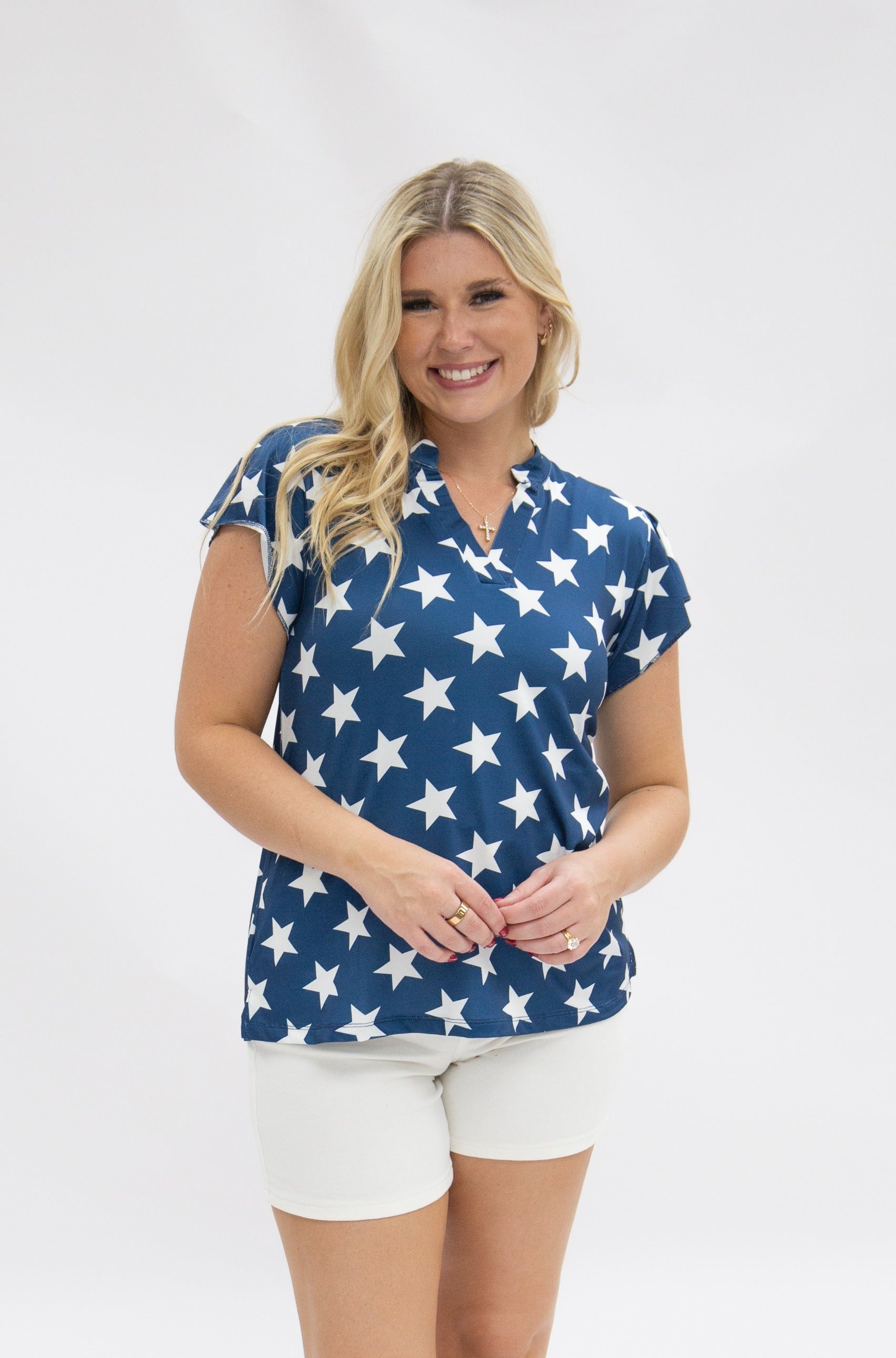 The Nicole V-Neck Top, Stars - Aaria Tees Aaria Tees