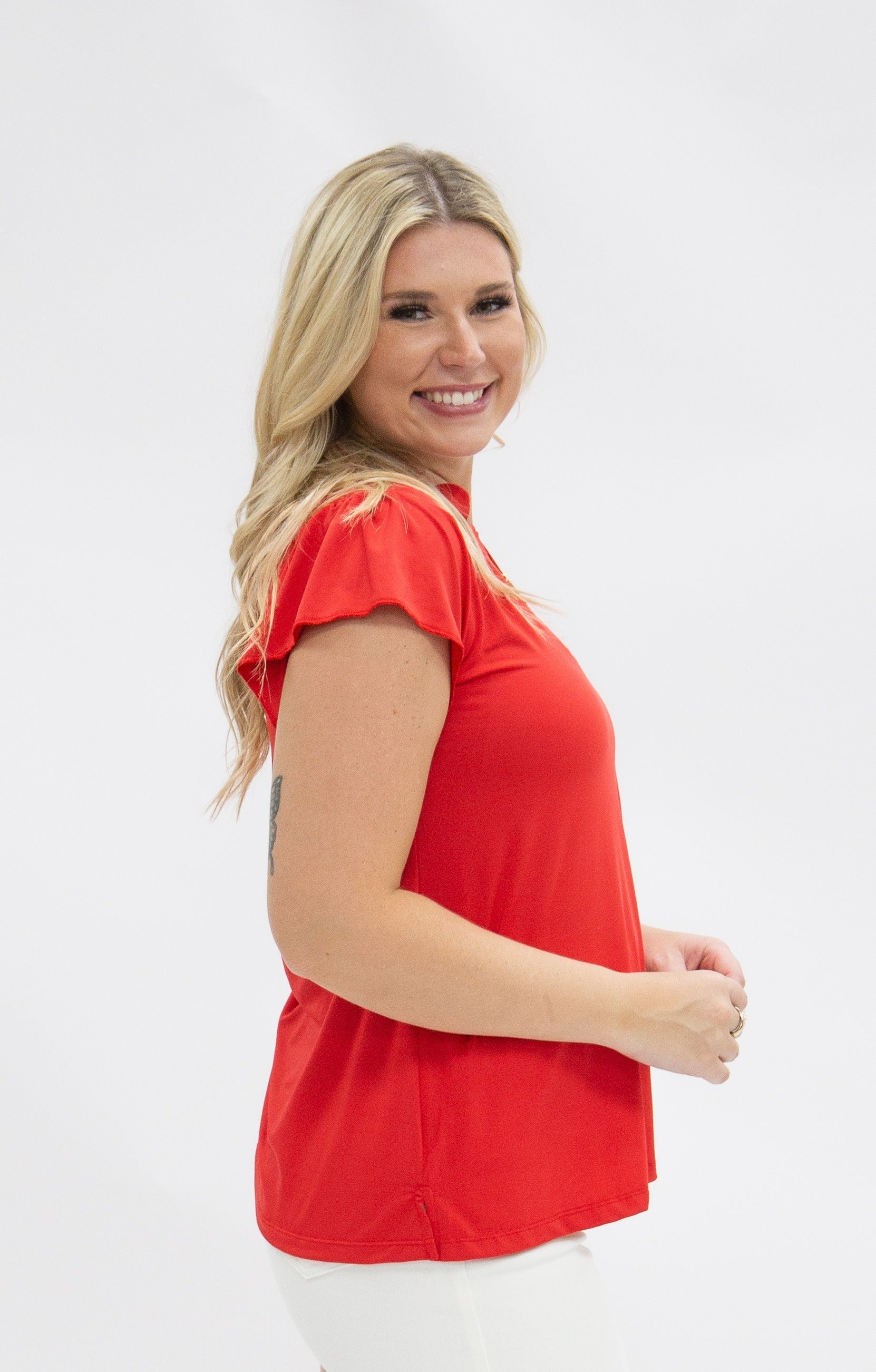 The Nicole V-Neck Top, Red - Aaria Tees Aaria Tees