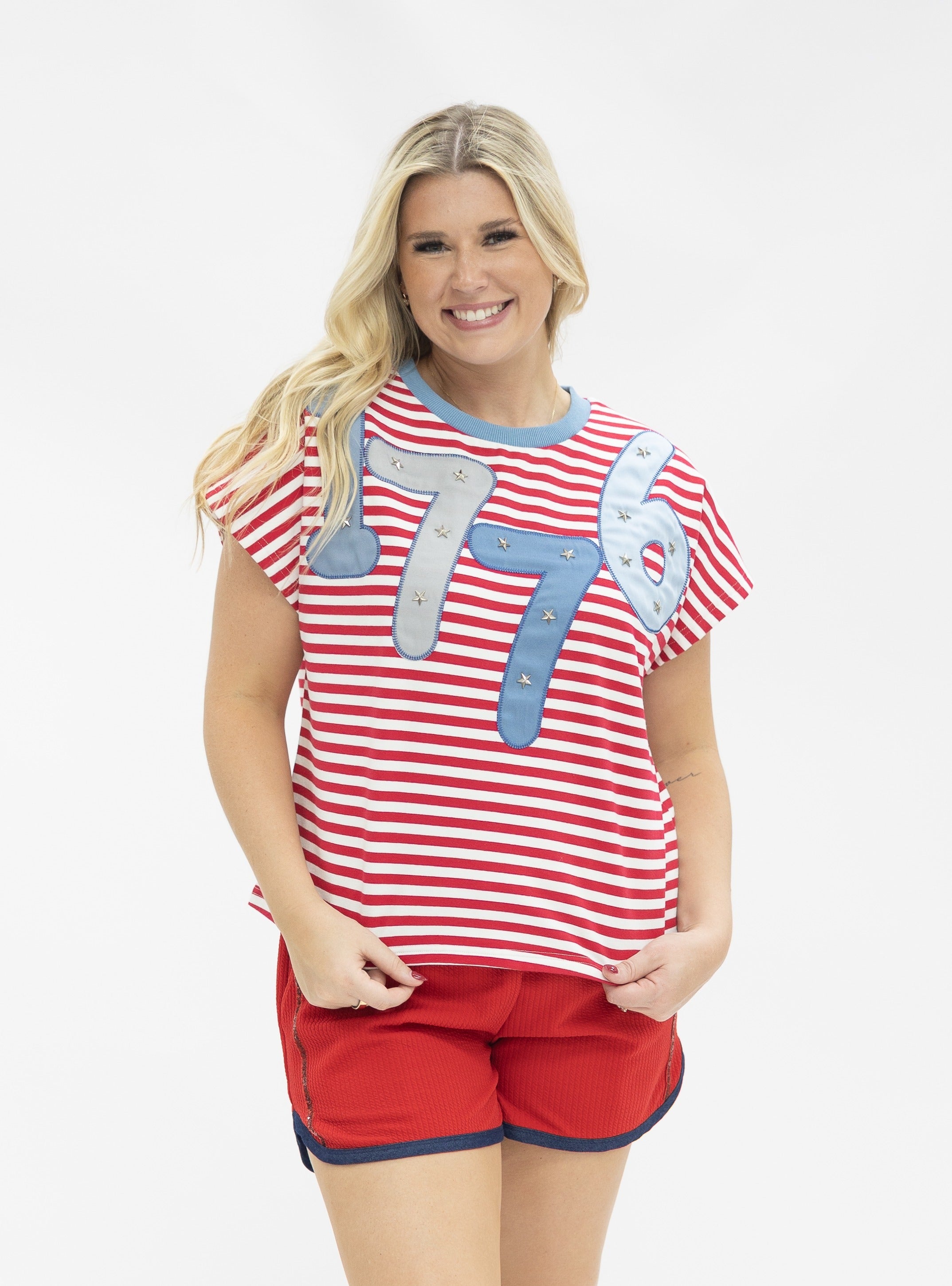 1776 on a Short Sleeve Stripe Top - Aaria Tees Aaria Tees
