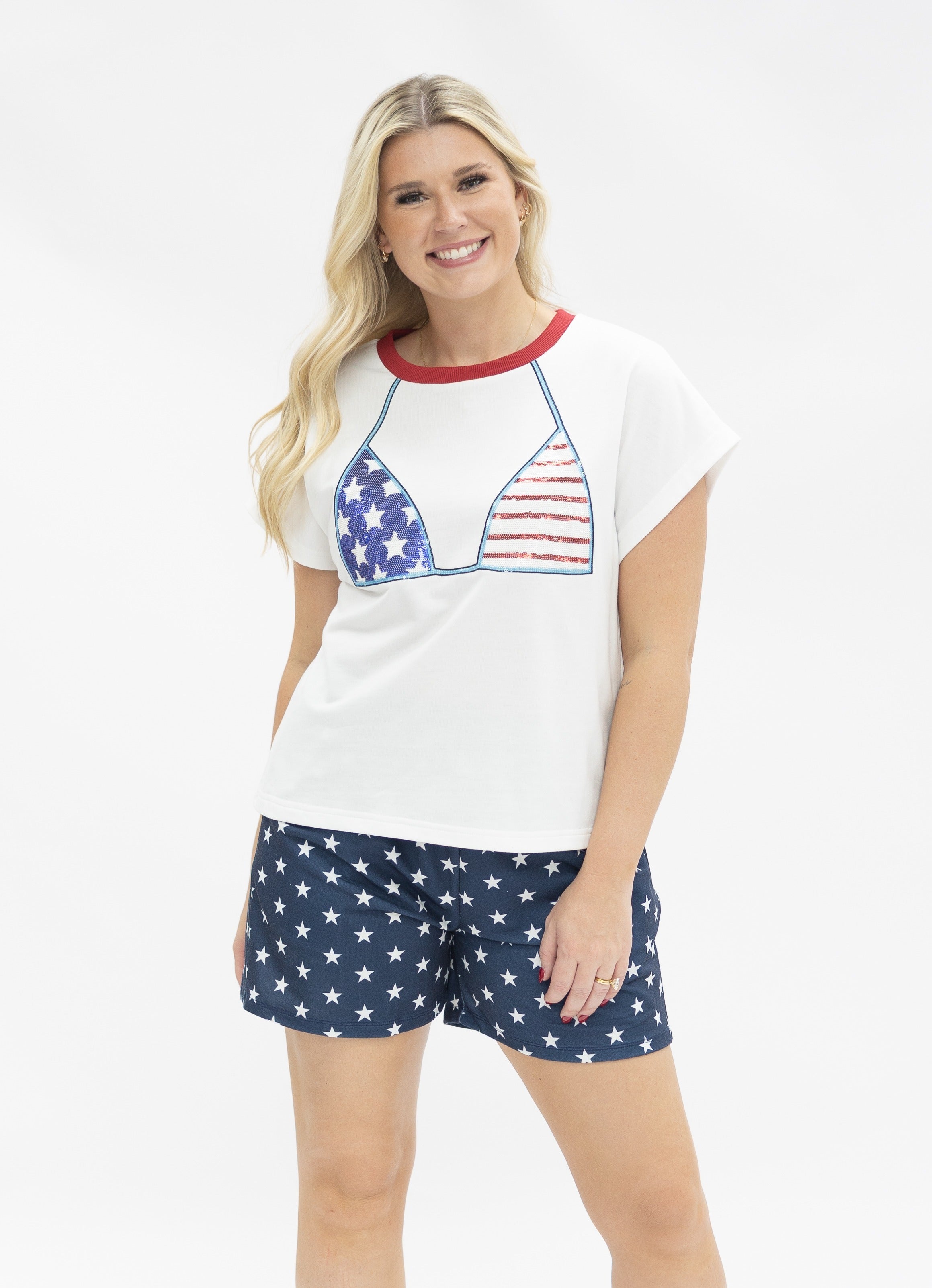 Sequin Bikini on White Top - Aaria Tees Aaria Tees