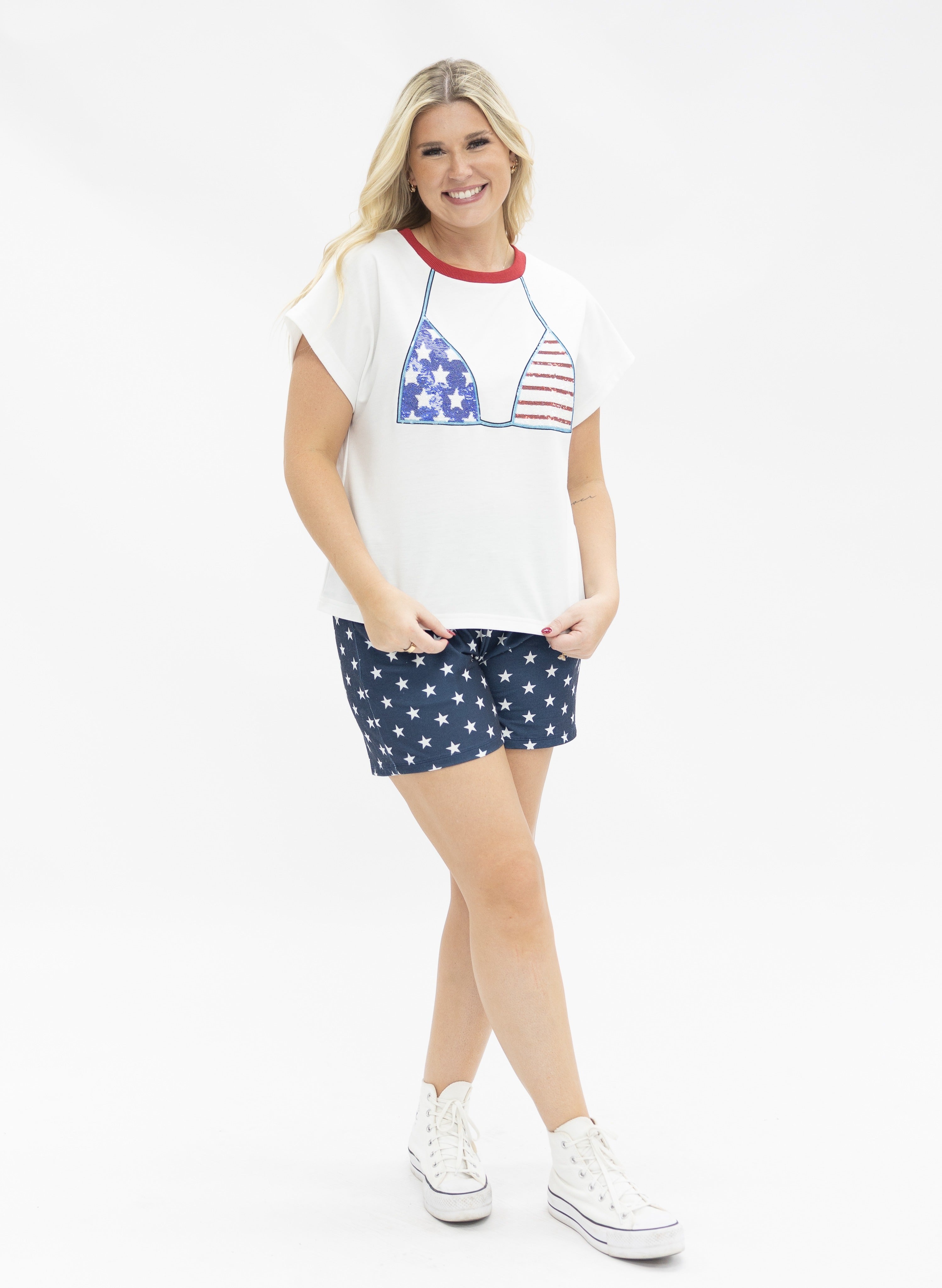 Sequin Bikini on White Top - Aaria Tees Aaria Tees