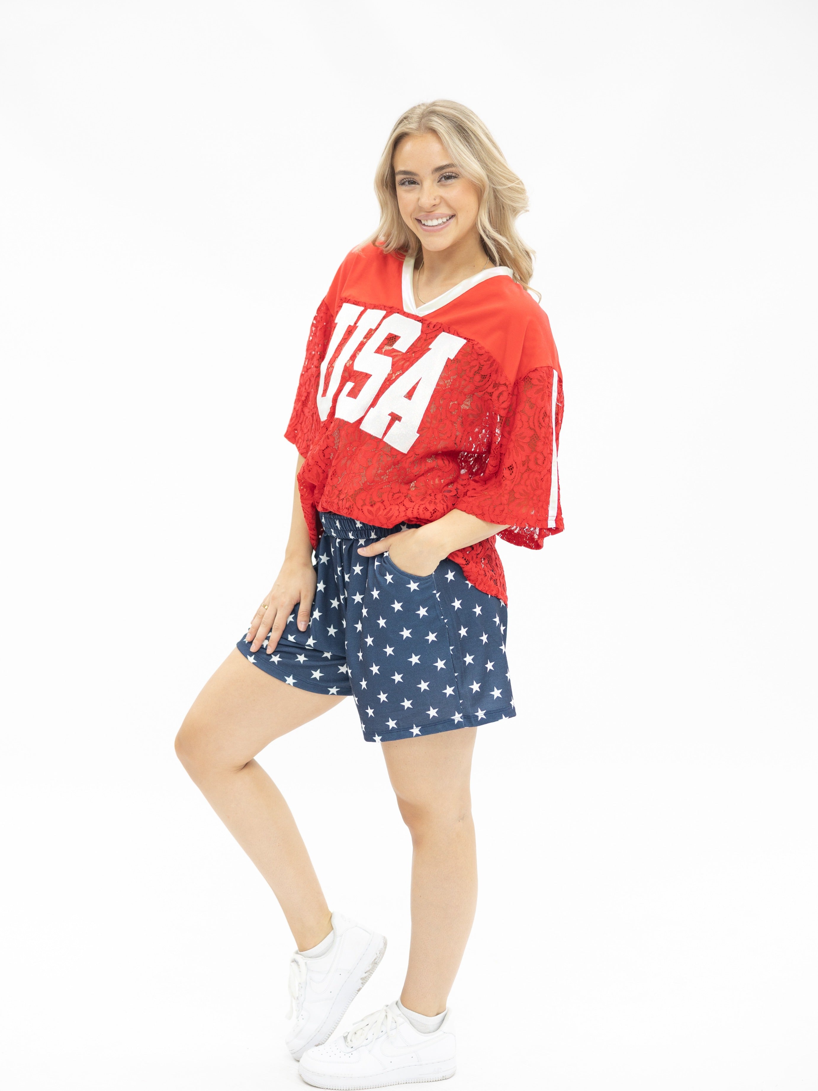 Red Lace "USA" Jersey - Aaria Tees Aaria Tees