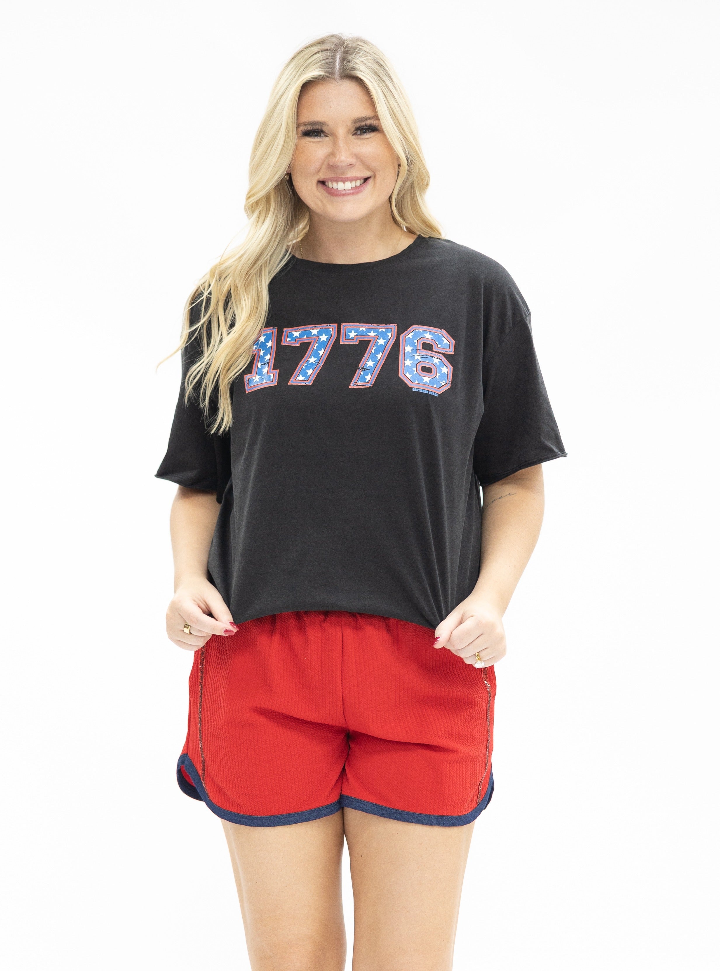 Red Shorts with Denim Accents - Aaria Tees Aaria Tees