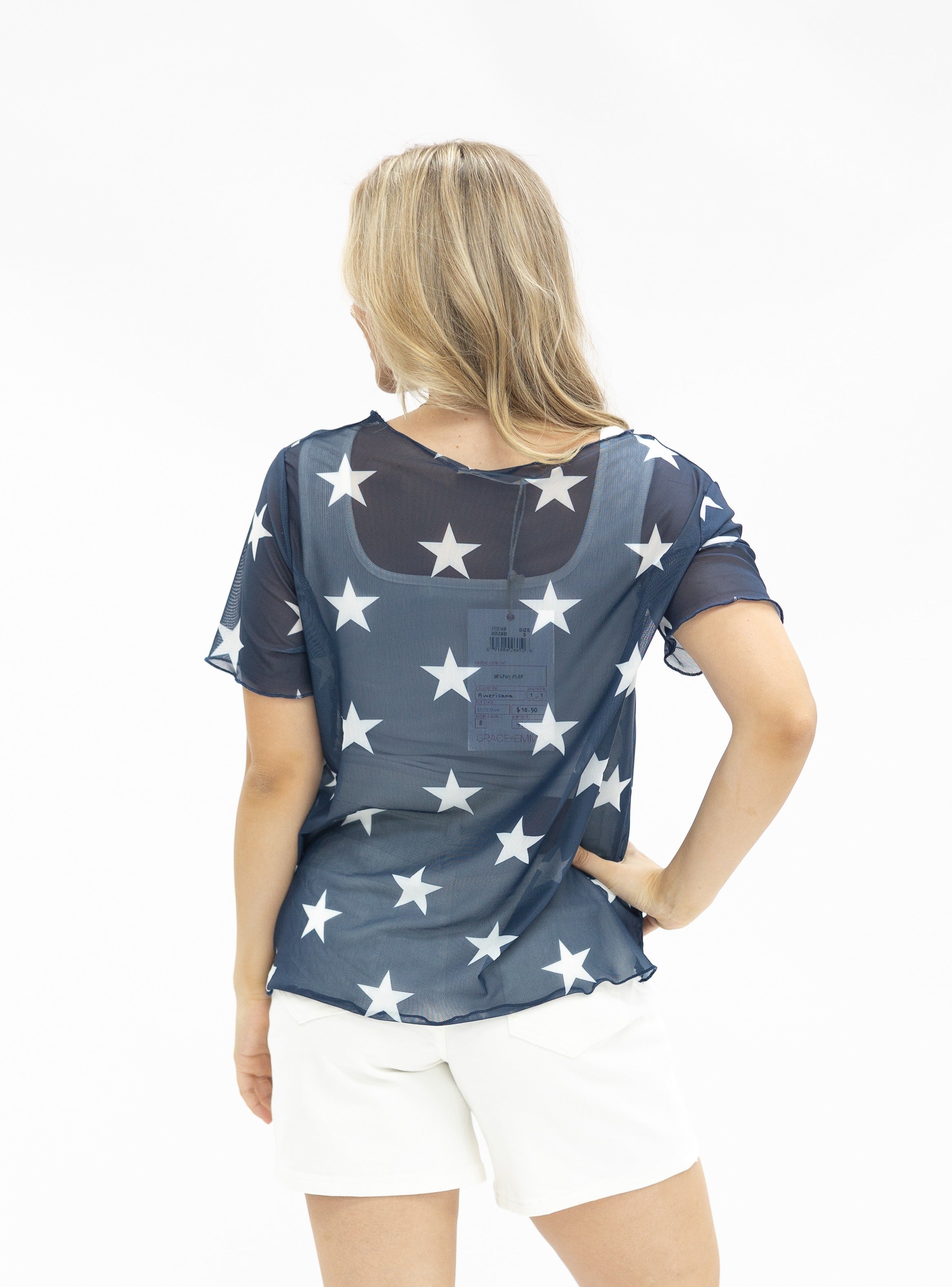 Mesh Short-Sleeve Top, Navy - Aaria Tees Aaria Tees