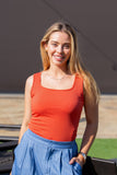 Bella Square Neck Rib Knit Tank Top, Orange - Aaria Tees Aaria Tees