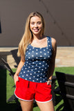 Bella Square Neck Rib Knit Tank Top, Navy Stars - Aaria Tees Aaria Tees