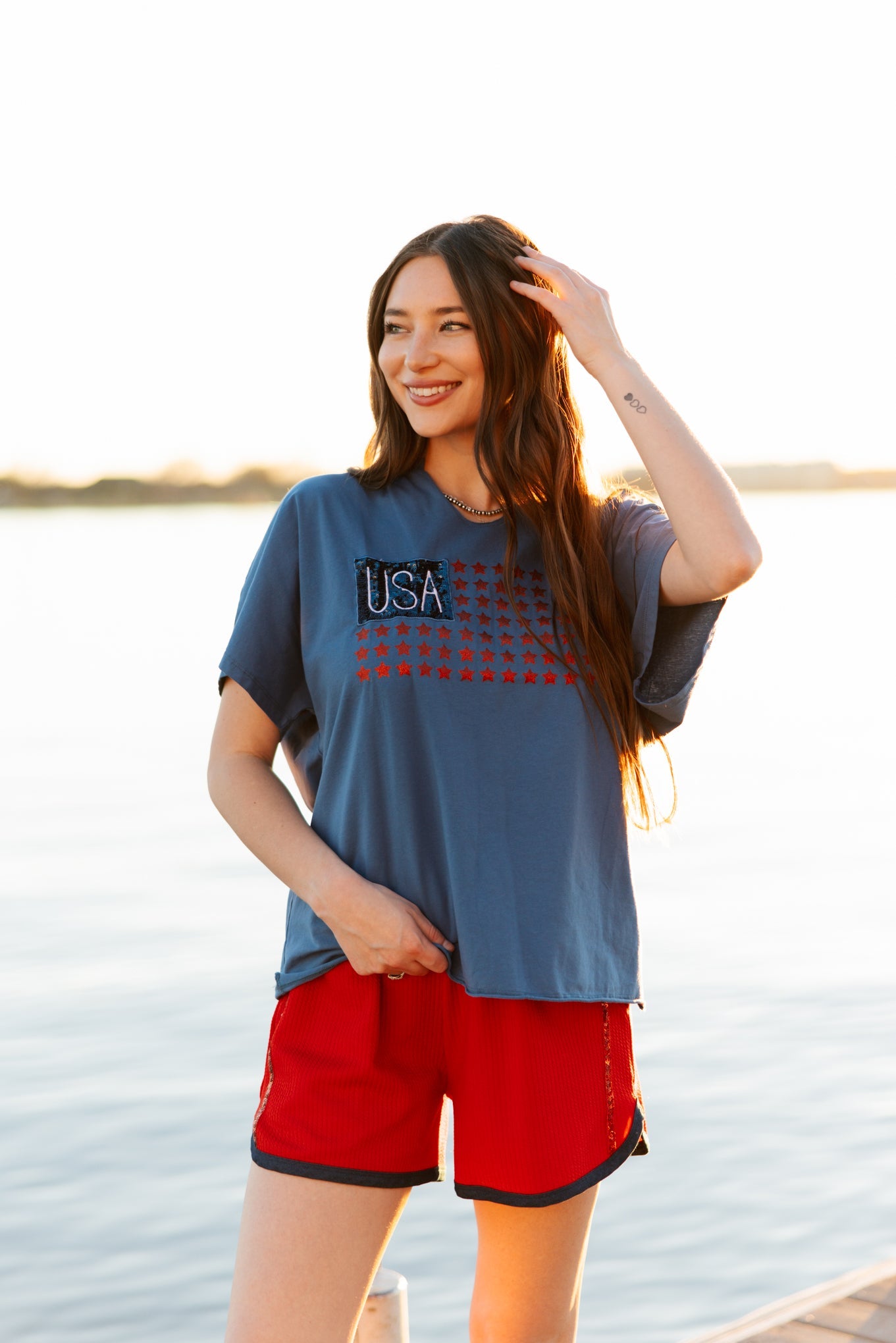 USA Flag Glitter Stars Top - Aaria Tees Aaria Tees