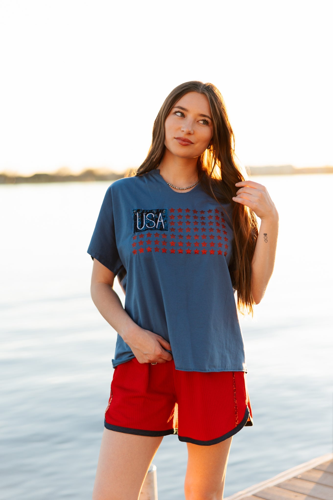 USA Flag Glitter Stars Top - Aaria Tees Aaria Tees