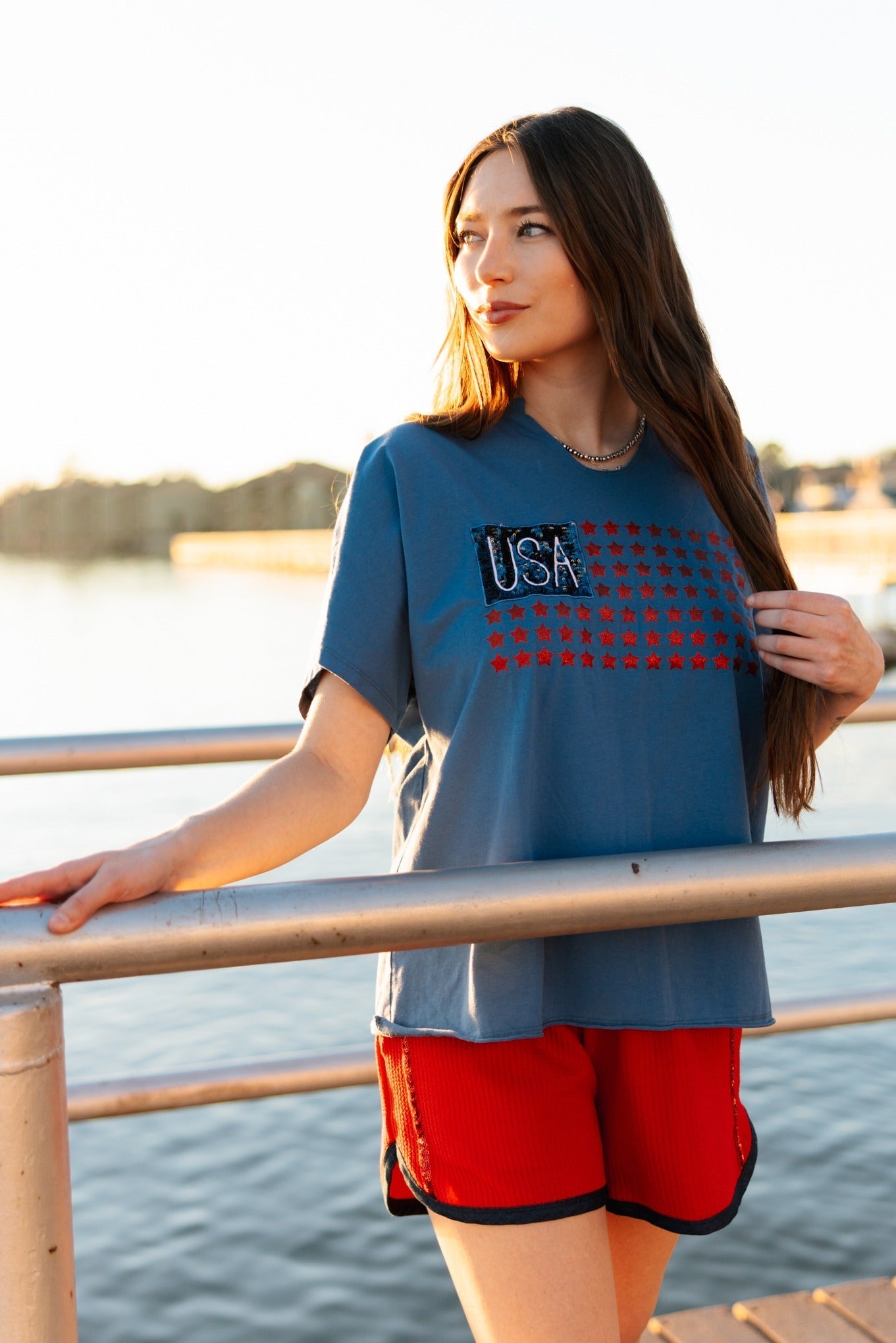 USA Flag Glitter Stars Top - Aaria Tees Aaria Tees